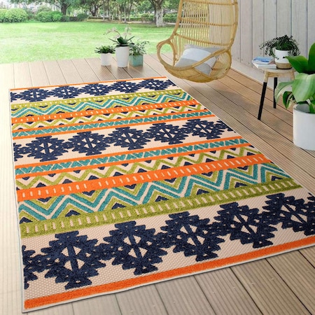 World Rug Gallery Distressed Geometric Bohemian Textured Flat Weave Indoor/Outdoor Area Rug 5' X 7' Natural 8018MULTI5X7